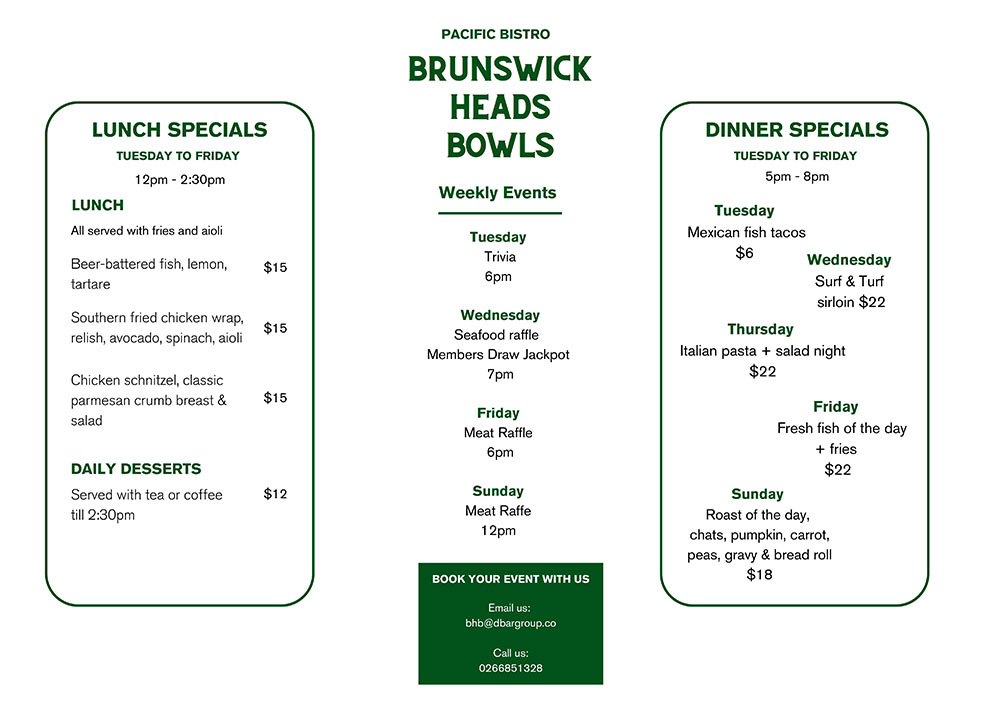 Brunswick Heads Bowling Club Restaurant Menu 2